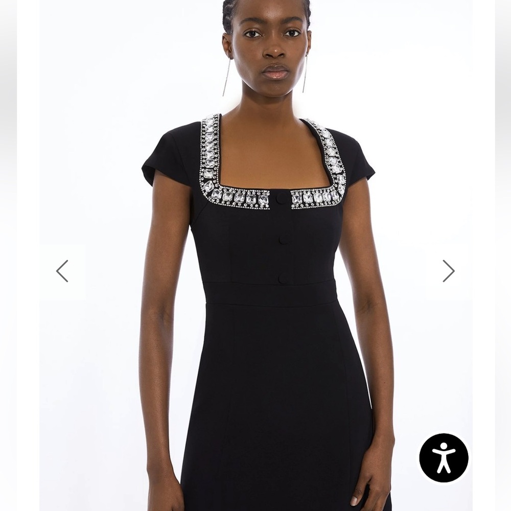 Karen Millen Elegant Tailored Black Embellished Women's Midi Dress NEW